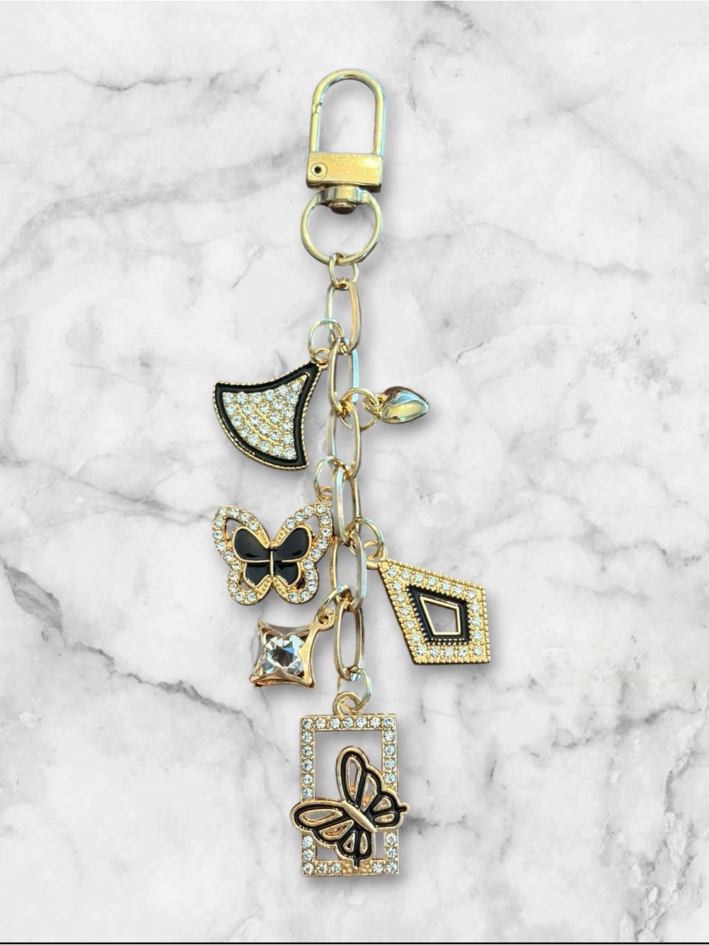 Gold and Black Butterfly Charm Keychain